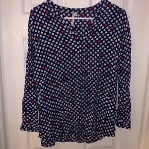 Blue Blouse Red Blue Diamond Pattern
